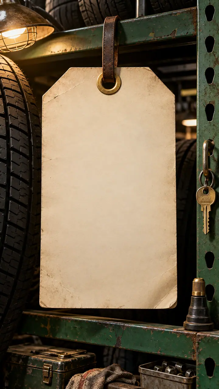 Generated portrait scene of the fictional garage, with a blank physical document